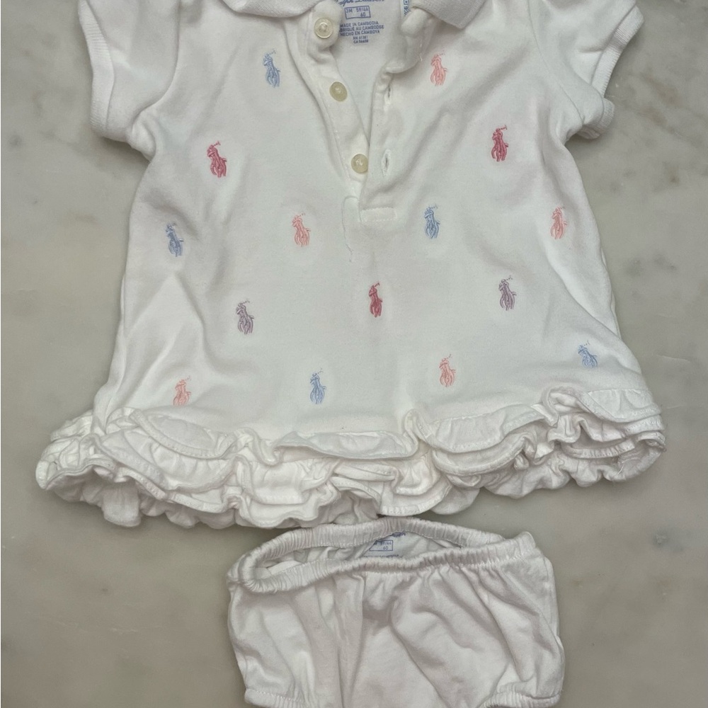 Ralph Lauren White Polo Dress and bloomer set